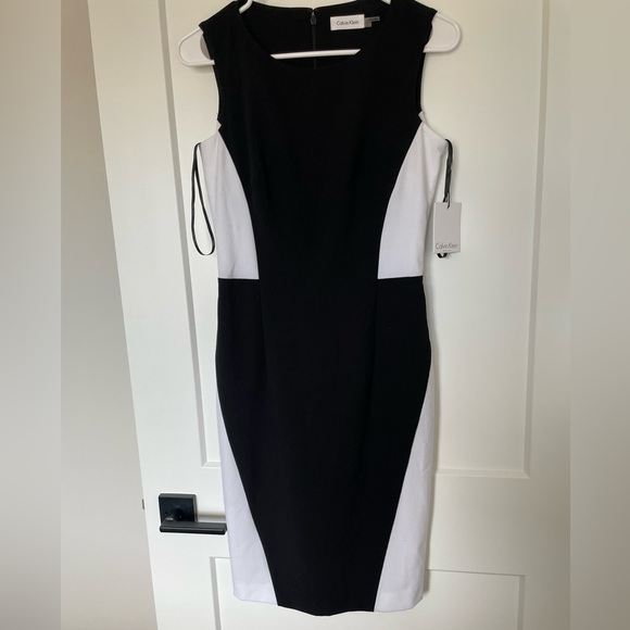 NWT Calvin Klein Black & White Colorblock Sheath Dress – Size 2 - Picture 1 of 9
